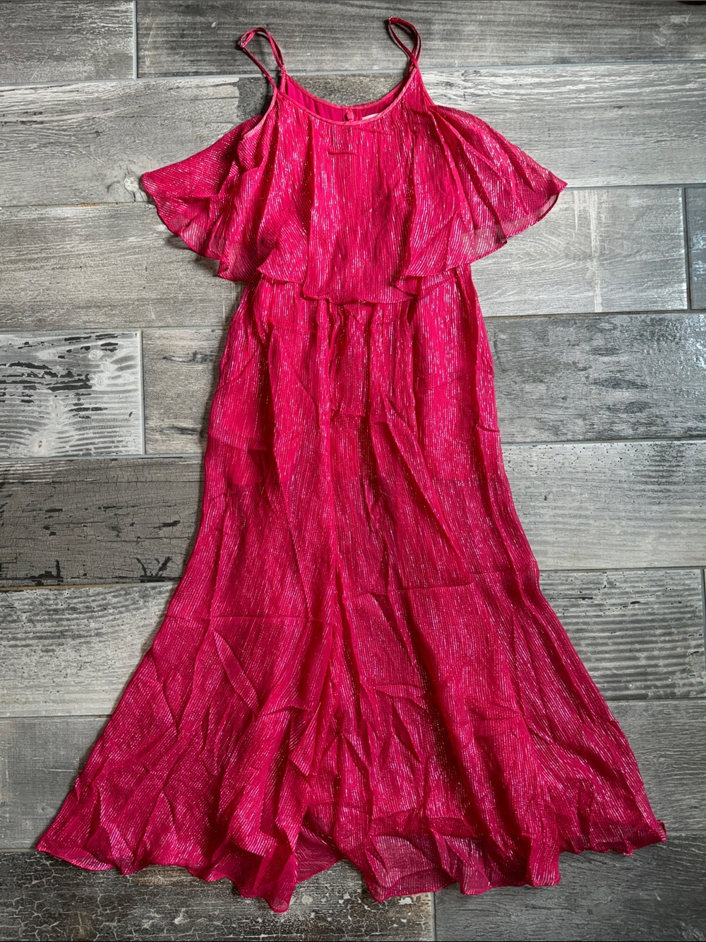 Halston Heritage Tiered Metallic Chiffon Maxi Dress